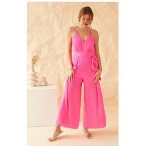 Skies Are Blue Hot Pink Strappy Jumpsuit Sleeveless Womens XS New Flawed